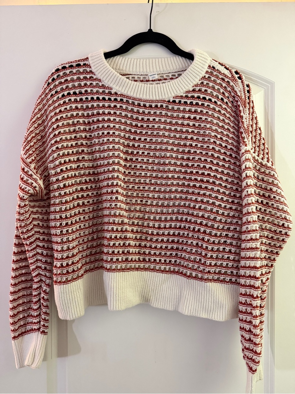 Old Navy Red and White Striped Crewneck Sweater